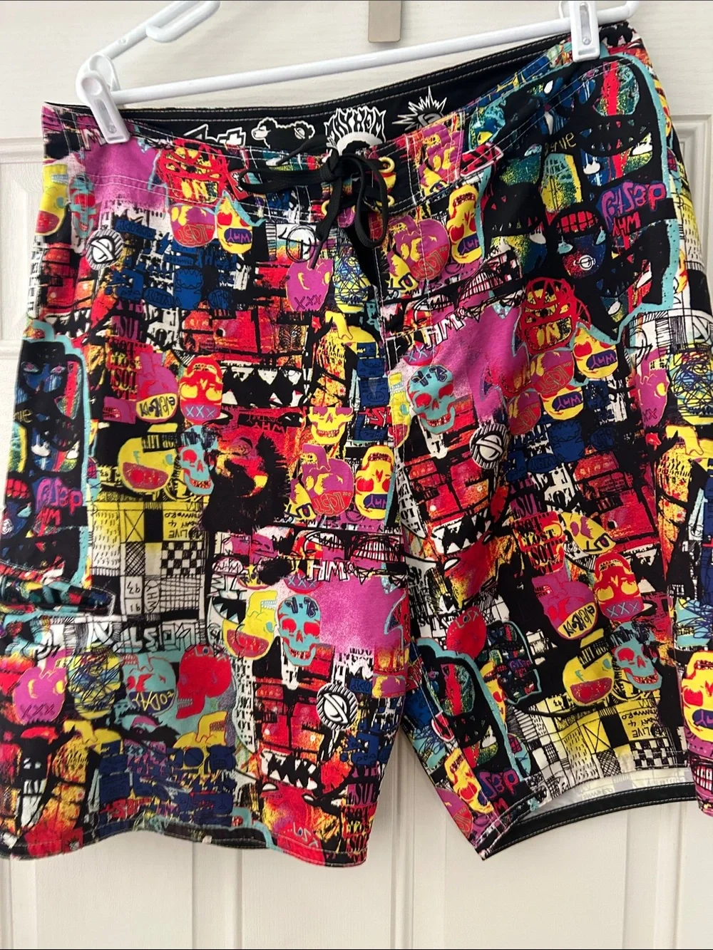 Colorful Graphic Swim Trunks - Multicolor Skull Print